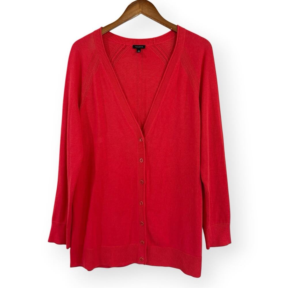 Talbots Red Cardigan Sweater Large V-Neck Button Up Long Sleeve Cotton Blend